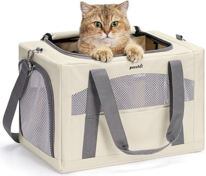 Pecute Cat Carrier Stable, Pet Carrier with Privacy Partition,Beige by pecute