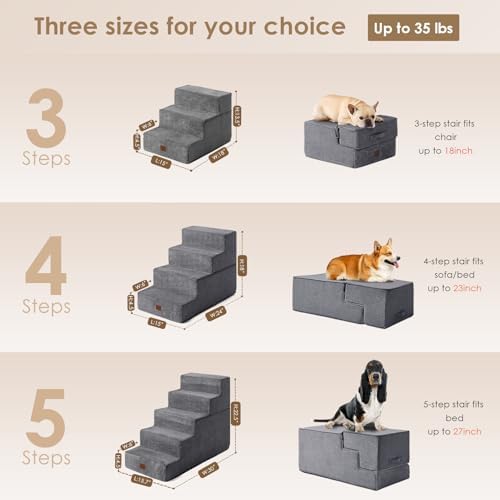 EHEYCIGA Dog Stairs for High Bed 22.5" H, 5-Step Dog Steps, Grey - Image 2