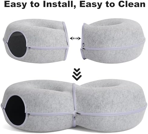 8-Shaped Large Cat Tunnel Bed for Indoor Cats, Infinite Circulation Peekaboo Cat Cave with 12 Toy Balls, Cat Donut Tunnel for Cats up to 30 Pounds (Light Grey, L 38x24x11in) - Image 6