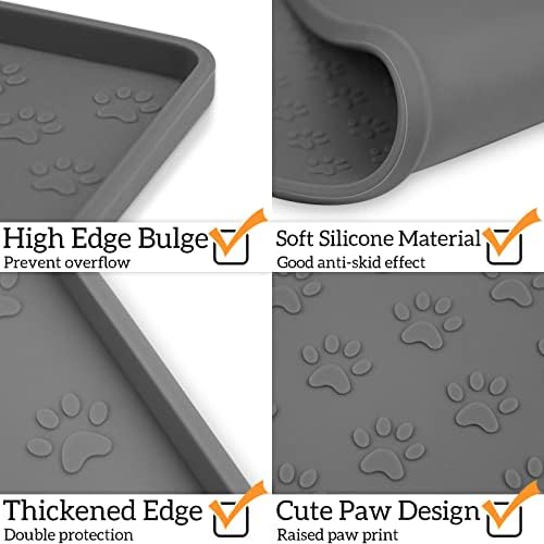Ptlom Grey Pet Placemat for Dog and Cat, Waterproof Anti-Slip Pet Feeding Bowl Mats for Food and Water, Small Medium Large Tray Mat Prevent Residues from Spilling to Floor, Silicone, 31.5" 23.6" - Image 4
