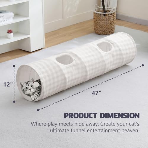 Straight Bubble Cat Tunnel for Indoor Cats 47"x12", Cream White - Image 4
