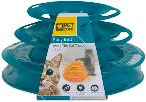 Pet Zone Busy Ball 3 Tier Plastic Cat Tower Rattle Toy, Includes 3 Balls - Image 2