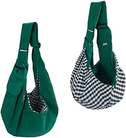Pet Sling Carrier Adjustable Shoulder Strap Puppy Tote Hands Free Reversible Pet Backpack for Outdoor Travel Green - Image 2