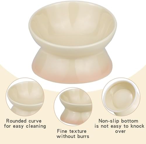 Cat Bowl Elevated Cat Bowls Whisker Friendly Cute Ceramic Tilted Food Bowls for Indoor Cats 6.1 Inch Wide 15° Raised Kitten Supplies Dishwasher and Microwave Safe Yellow Cats Water Bowl - Image 5