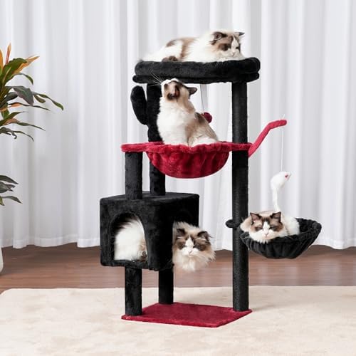 Heybly Cat Tree, 40" Tower with All-Sisal Wrapped Scratching Post HCT006SBR by HEYBLY