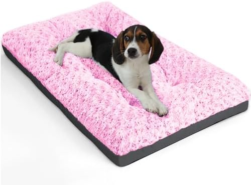 POCBLUE Washable Dog Beds for Crate, Small Plush Pet Mat for Cages, Anti-Slip Crate Pad for Outdoor/Indoor/Car Use, Comfy & Soft Kennel Pad for Dogs and Cats Up to 25 lbs, 23"x17", Pink by POCBLUE