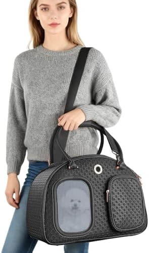 Dog Purse Carrier for Small Dogs, TSA Airline Approved Pet Tote Bag, Fashion Soft-Sided Puppy Carrier Purse with Pockets for Travel, Daily Outings (Black, 16.1inch x 8.7inch x 12inch) - Image 2