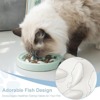Slow Feeder Bowl for Cats and Small Dogs,Cilkus Fish Pool Design, Fun Interactive Bloat Stop Puzzle Feeder Bowl Healthy Eating Diet Made of Melamine Food Grade Material Dishwasher Safe (Green) - Image 6