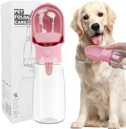 Pink Large Portable Dog Water Bottle(17oz) with Food Container by Histotree