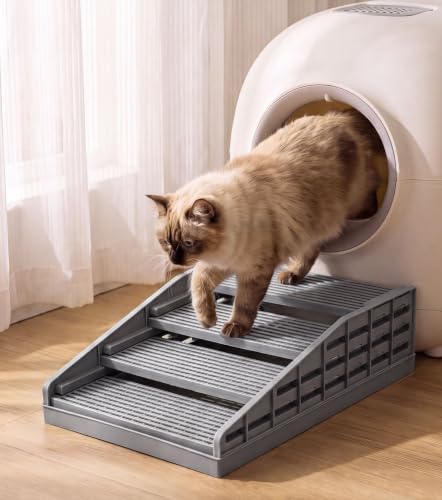 Adjustable Cat Stairs, Litter Box Step DIY Stackable with Litter Catcher & Anti-Tracking Grid, Non-Slip Cat Staircase for Senior Small Cats Kittens, Fit Most Litter Boxes (Grey) by Bemodst