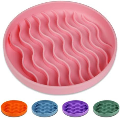 Slow Feeder Dog Bowls, Silicone Food Bowl Anti-Gulping, Pets Puppy Slow Feeder with Suction Cups, Dishwasher Microwave Safe for All Small Medium Dogs, Wave Design Pink by PJDH