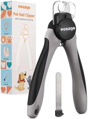 Dog Nail Clipper with Light, Illuminates Nail Clipper Kit or Bloodline for Safe, Easy Trimmers, Extra Sharp for Thick Nails, Quick Sensor, Avoid Over Cutting Toenail, for Cats & Dogs by Poozonlife