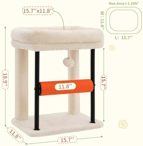 Hey-brother Cat Tree, Sturdy Tower with Sisal-Wrapped Columns, MPJ010SM - Image 3