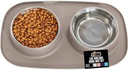 GORILLA GRIP Dog Bowl Set with Feeding Mat, 304 Stainless Steel 1 Cup Beige by GorillaGrip