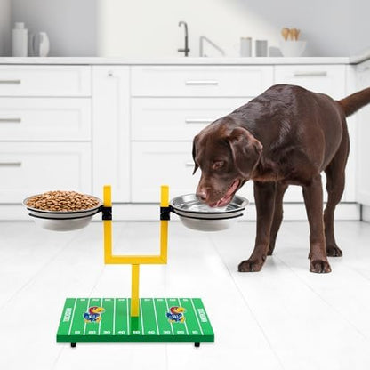 NCAA Kansas Jayhawks Goalpost Football Field Dog Feeder – Adjustable Elevated Dog Bowls with Stand, 2 Stainless Steel Bowls, Non-Slip Rubber Feet, Raised Pet Feeder for Large & Small Dogs - Image 2