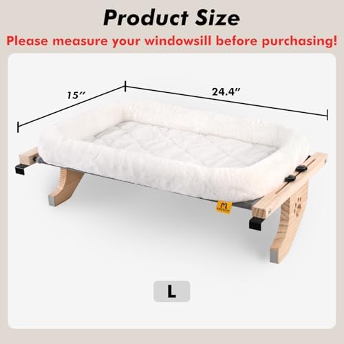 AMOSIJOY Wooden Cat Windowsill Perch with Zipper Cushion Bed, 24.4in - Image 3
