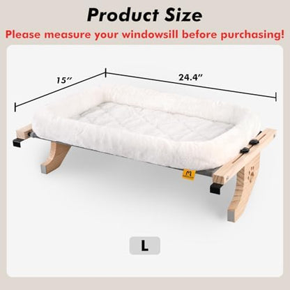 AMOSIJOY Wooden Cat Windowsill Perch with Zipper Cushion Bed, 24.4in - Image 3