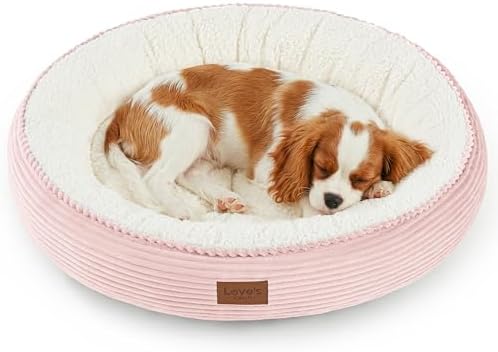 Love's cabin Round Donut Cat and Dog Cushion Bed, 30in Pet Bed for Medium or Large Dogs, Anti-Slip & Water-Resistant Bottom, Soft Durable Fabric Pet Beds, Washable Calming Cat Bed, Light Pink by Lovescabin
