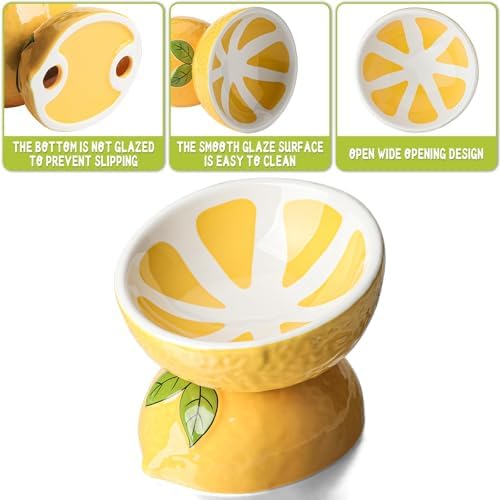 Elevated Cat Food Bowls for Indoor Cats Ceramic Raised Cat Bowl for Food and Water (Yellow) - Image 3