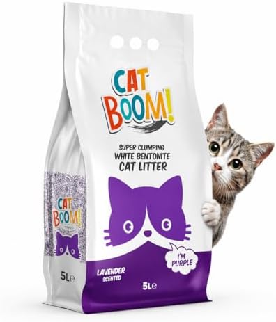 CatBoom Premium White Bentonite Clumping Clay Cat Litter Lavender| Super Absorbent Fine Granule Kitty Supplies | 99.5% Dust Free Multi-Cat Formula | Low Tracking Paw-Friendly 9.3 lb by MakroFood