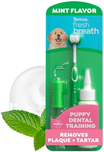 TropiClean Fresh Breath Puppy Tooth Brushing Kit, New Puppy Essentials by TropiClean