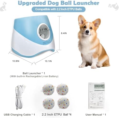 MEKAPLE Automatic Dog Ball Launcher for Small to Medium Dogs, 2.2 Inch ETPU Dog Ball Thrower, 3 Distance Adjustable 19-39 Ft Interactive Dog Toy, Mental Stimulating Puppy Toy with 4 ETPU Balls (Blue) - Image 5