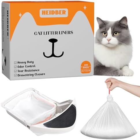 Drawstring Cat Litter Box Liners 100 Pack-Robot Litter Liner Bags for Robot 3 and 4 Cleanpethome/PETKIT PuraX PuraMax Self-cleaning Cat Litter Box Bag Heavy Duty Litter Box Robot Waste Bags by HEIDBER