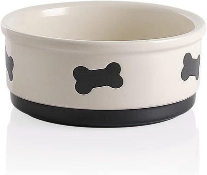 Sweejar Ceramic Dog Bowls with Bone Pattern, Dog Food Dish for Medium Dogs, Porcelain Pet Bowl for Water 35 Fl Oz (Beige)