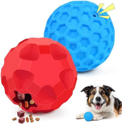 2 Pack Dog Toy Balls for Aggressive Chewers, Treat Ball and Squeaky Ball by TROUSKAIG