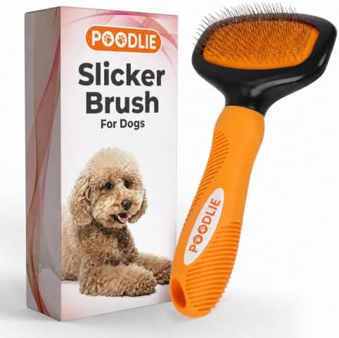Poodle Pet Slicker Brush - For Dogs, Cats, Rabbits - Matted/Loose Fur, Knots - Suitable for Doodle/Goldendoodle Grooming and Shredding Short/Long Hair (Orange) by Poodlie