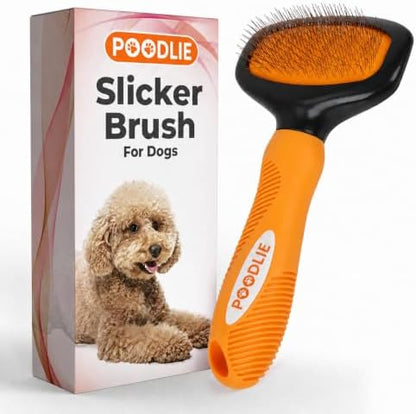 Poodle Pet Slicker Brush - For Dogs, Cats, Rabbits - Matted/Loose Fur, Knots - Suitable for Doodle/Goldendoodle Grooming and Shredding Short/Long Hair (Orange) by Poodlie