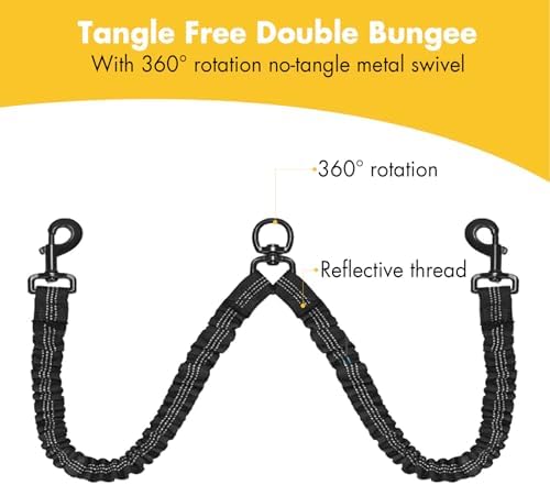 BAOBOTE Pet Double Dog Leash, Shock Absorbing Reflective Bungee Lead - Image 3