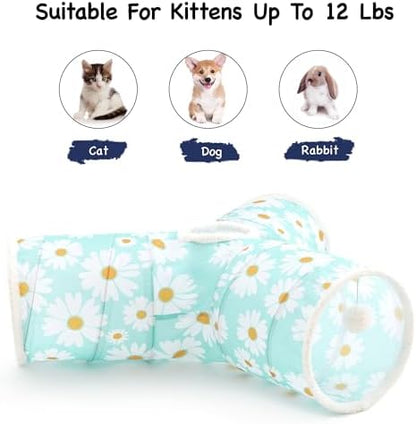 Tempcore Cat Tunnel, 3-Way Collapsible Toy for Indoor Cats, Daisy Blue - Image 6