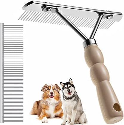 Dog Rake for Undercoat, Long-Haired Pet Brush & Metal Shedding Comb by Tsxurepaw