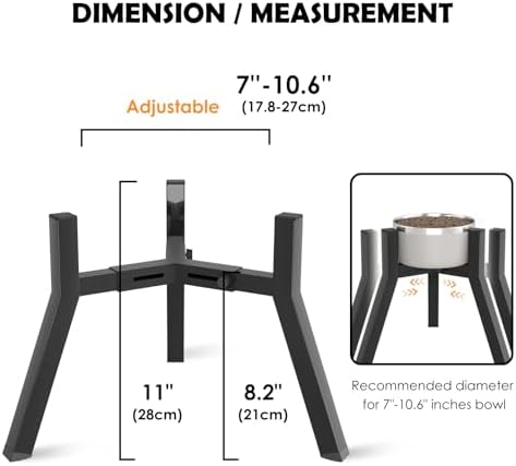 Dog Bowl Stand for Medium Large Dogs, Adjustable Width Elevated Dog Bowls 7-10.6", Raised Dog Food Water Bowls, 11 inch Tall Single Holder, Black,Bowl Not Included - Image 4