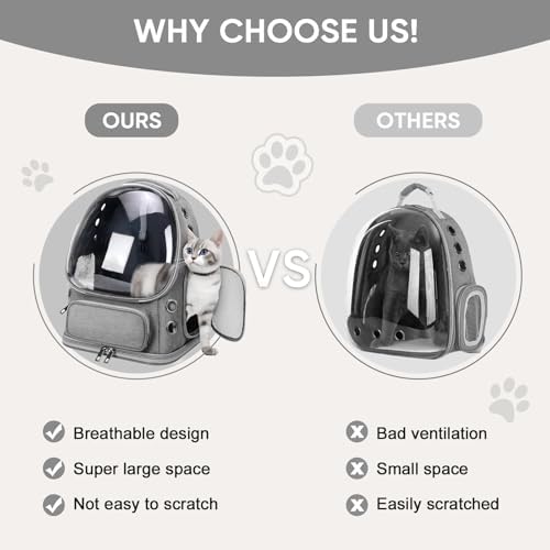 Breathable Cat Backpack Carrier, Large Space Cat Bubble Backpack for Kitty & Small Dog up to 18lbs, Foldable Cat Carrier Backpack, Transparent Airline Approved Carrier for Travel (Gray) - Image 2