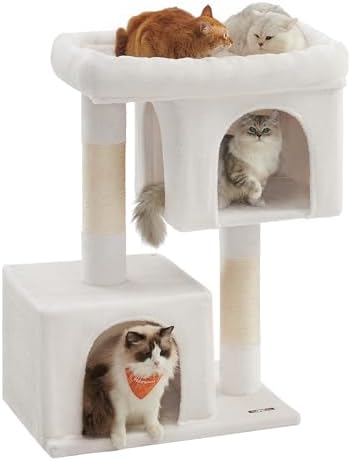 Feandrea Cat Tree, 40.6-Inch Tall Cat Tower, Cute Plush Condo, Cream White by FeandreabySONGMICSHOME