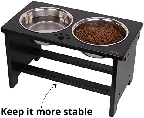 HTB Elevated Dog Bowl Stand with 2 Stainless Steel Bowls-10 H Large Black - Image 4