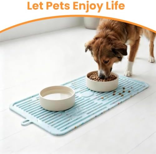 Ptlom Pet Placemat for Dog and Cat, Anti-Slip Waterproof Dogs Feeding Mat Prevent Food and Water Overflow, Bowl Mats Suitable for Medium and Small Pets, Bluedonut, Silicone - Image 3