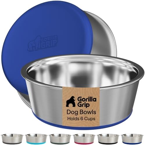 GORILLA GRIP Dog Bowls, Food Grade Stainless Steel, Set of 2, 6 Cup, Blue by GorillaGrip