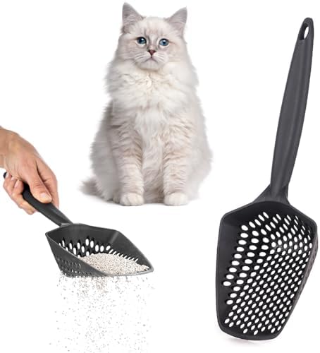 Set of 1 Fine Mesh Cat Litter Scoop with Small Holes, Deep Sifting Shovel for Litter, Reptile Terrarium Sand & Rabbit Pooper Lifter, Hanging Handle Poop Scooper (Black, Set of 1) by EYNEL