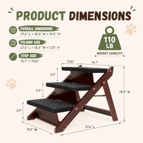 Wooden Dog Stairs & Ramp for Small Medium Dogs & Cats (Brown) - Image 2