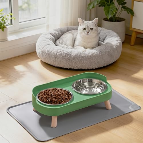 LoeJan Elevated Cat Bowls Set - Raised Cat Food and Water Bowl Set with Non Slip Stand - Pet Feeding Station with 3 Stainless Steel Bowls with Splash Proof Guard - Image 7