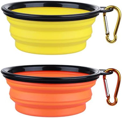 Dog Bowl Pet Collapsible Bowls, 2 Pack Collapsible Dog Water Bowls for Cats Dogs, Portable Pet Feeding Watering Dish for Walking Parking Traveling with 2 Carabiners (Small, Orange+Yellow) by SLSON
