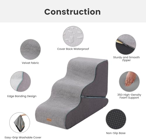 Gardner Pet Dog Stairs for Small Dogs 22.4" H, Large 2 in 1 Transformable 3-Step Pet Stairs and ramp, Dog Steps for High Bed (22-27") with Non-Slip Waterproof Cover CertiPUR-US Certified Foam, Grey - Image 5