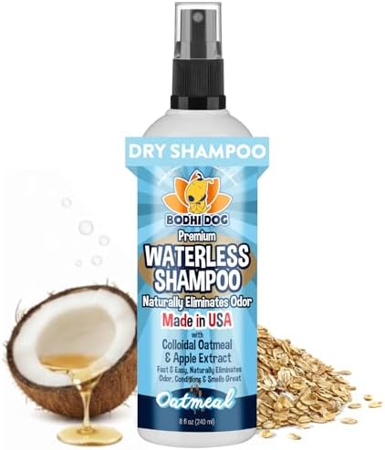 Bodhi Dog Waterless Shampoo - Natural Dry Shampoo for Dogs & Cats - Neutralizes Pet Odor - No Rinse Required - Made of Natural Extracts - Safe for Sensitive Skin - Oatmeal & Apple (8 Fl Oz) by BodhiDog