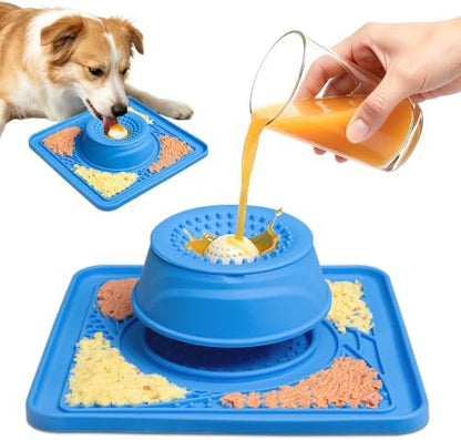 Slow Feeder Dog Bowls & Lick Mat for Liquid and Thick Treat(Blue) by NEXOVANTA