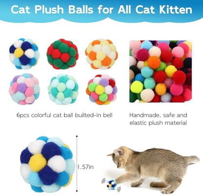 TUSATIY Interactive Cat Ball Toy,6pcs Fuzzy Kitty Balls with Bells,Cat Pom Pom Balls for Kittens to Keep Busy,Colorful Cat Chew Toys for Indoor Cats - Image 3