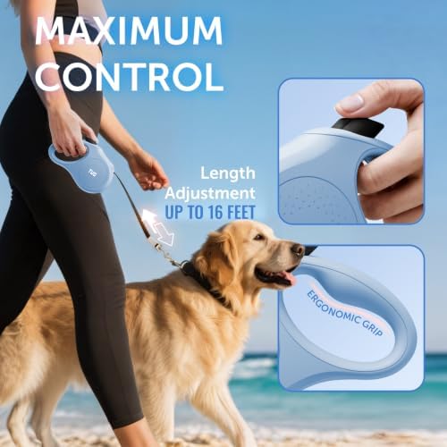 TUG Quest Retractable Dog Leash | 360° Tangle-Free | 16 ft Tape (M, Blue) - Image 2