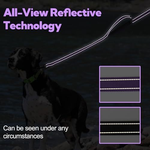 Dual-Handle Dog Leash 6FT, Heavy Duty Nylon with Reflective Threads,Purple - Image 5